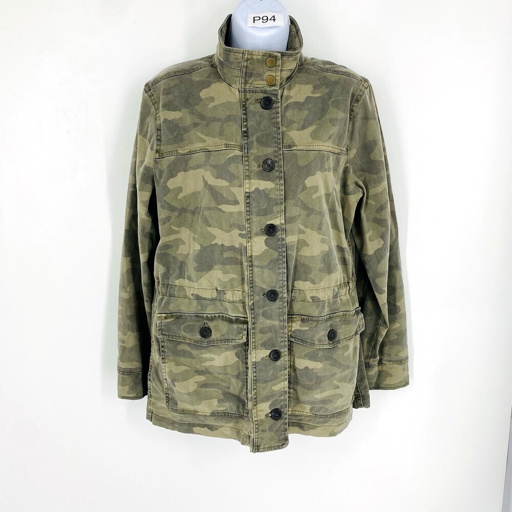 Lucky Brand Camo Canvas Jacket Medium Military Style Lyocell Cotton Drawstring